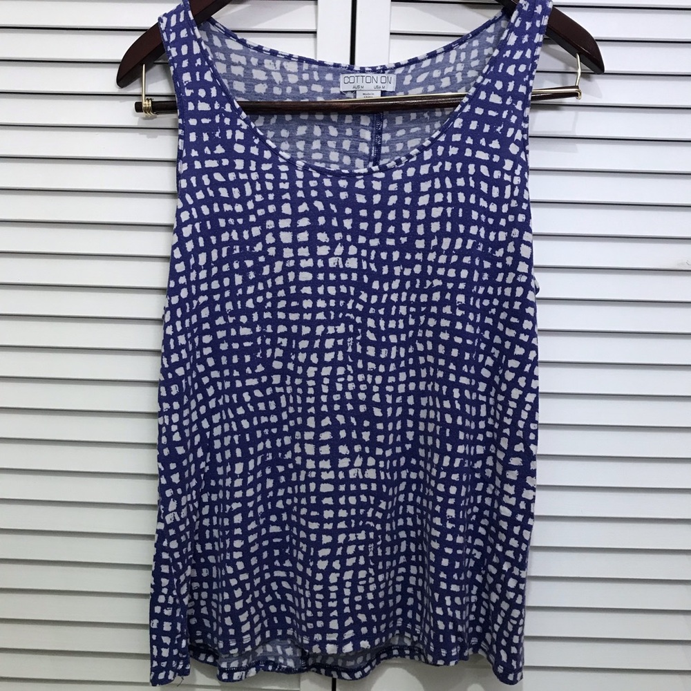Cotton On blue patterned tank, size M